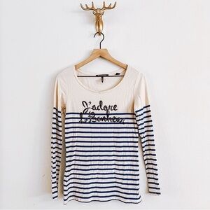 Scotch & Soda Women's Cream/Blue Striped Long Sleeve Top Size 1/Small